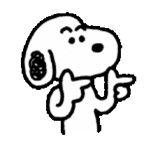 黑白史努比，一只手指着旁边，另一只手靠近嘴边，中间会换动作